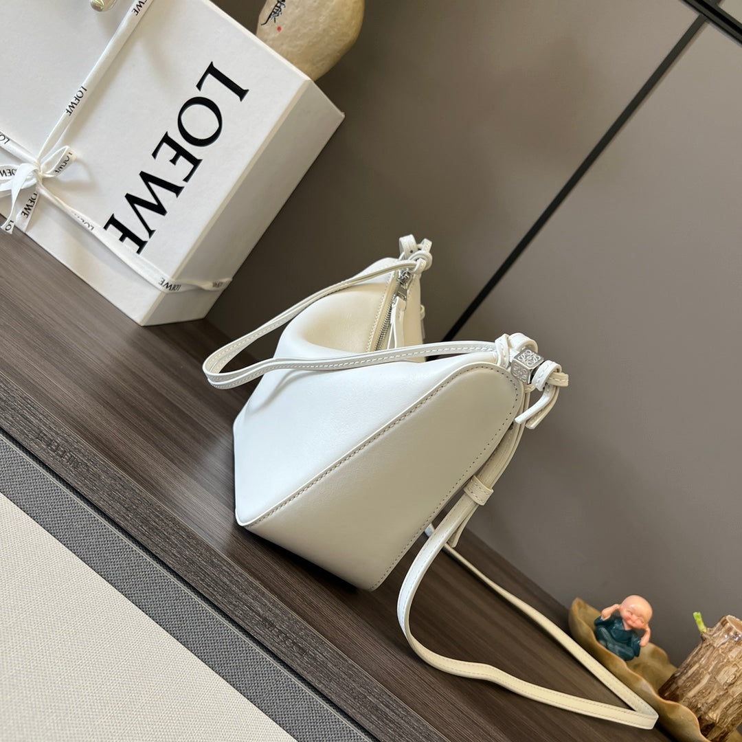 Loewe Luna Hobo 28 Bag in White Calfskin