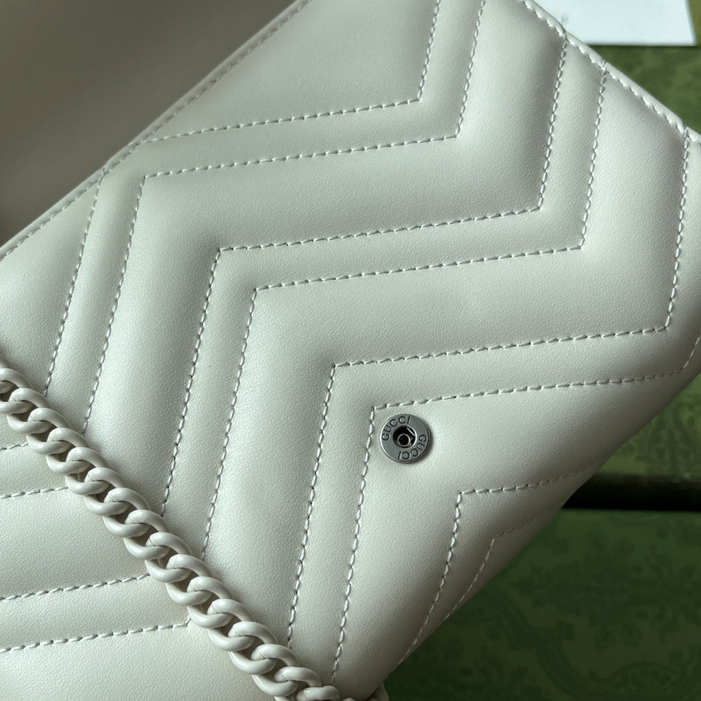 Gucci Marmont Quilted Handbag 20 in White Calfskin