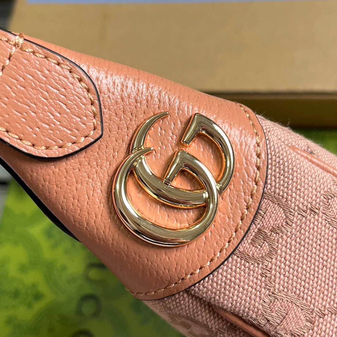 Gucci Ophidia Mini 20 Bag in Light Pink Canvas and Calfskin