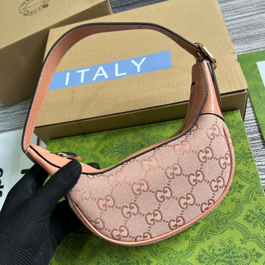 Gucci Ophidia Mini 20 Bag in Light Pink Canvas and Calfskin