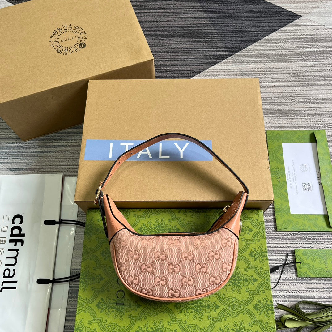 Gucci Ophidia Mini 20 Bag in Light Pink Canvas and Calfskin