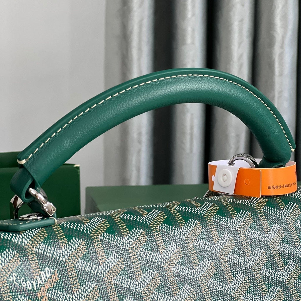Goyard Saint Léger Backpack 35 in Green Goyardine Canvas and Calfskin with Cartoon Patch