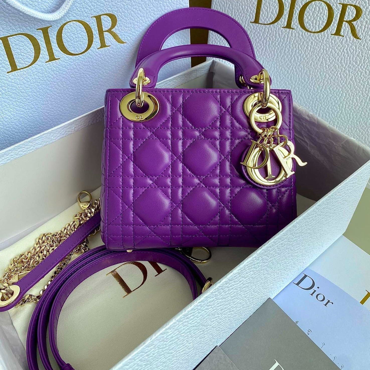 Dior Lady 17 in Violet Purple Lambskin with Cannage Pattern Bag