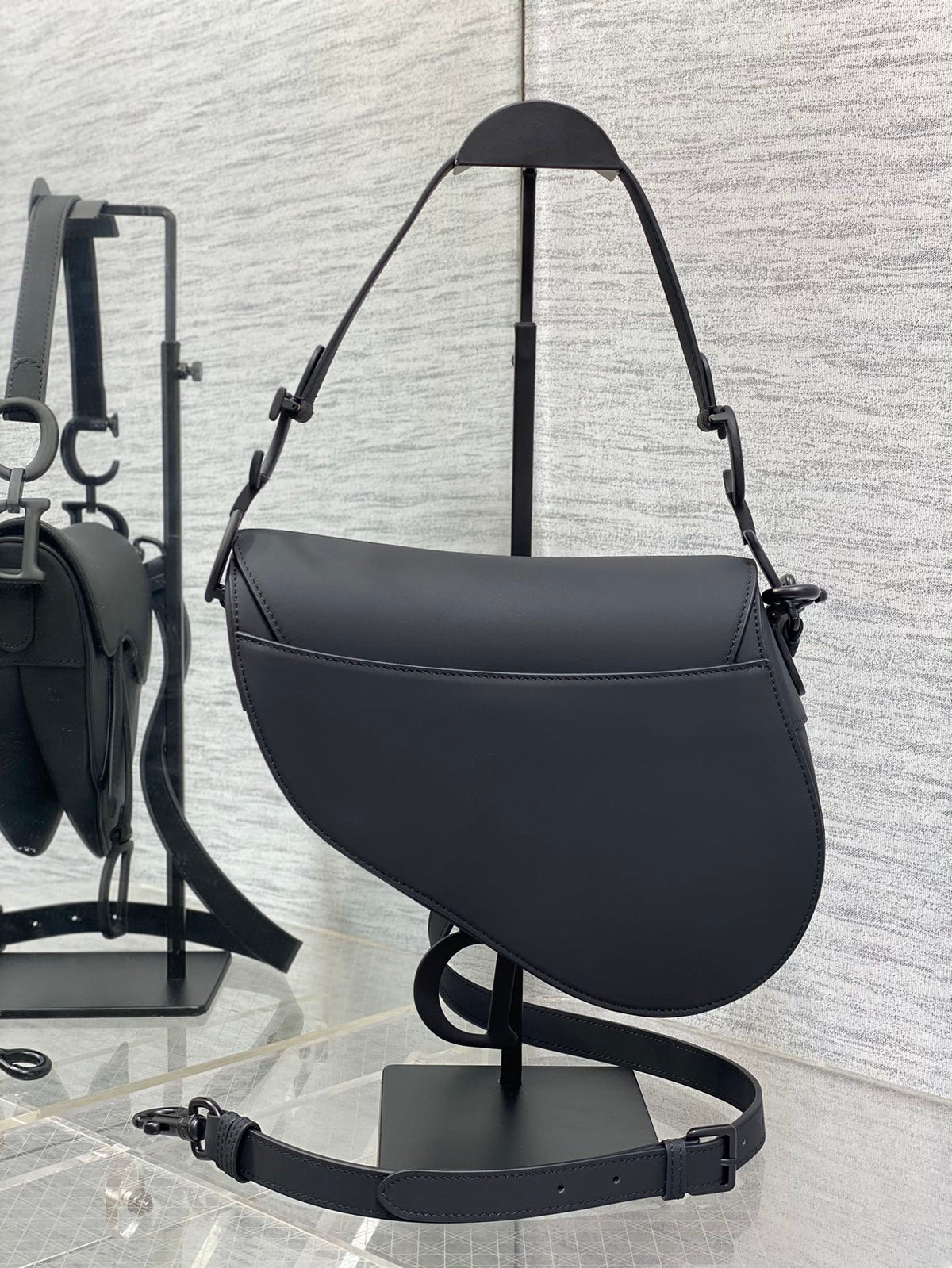 Saddle Bag 24 in Black Calfskin Black Hardware