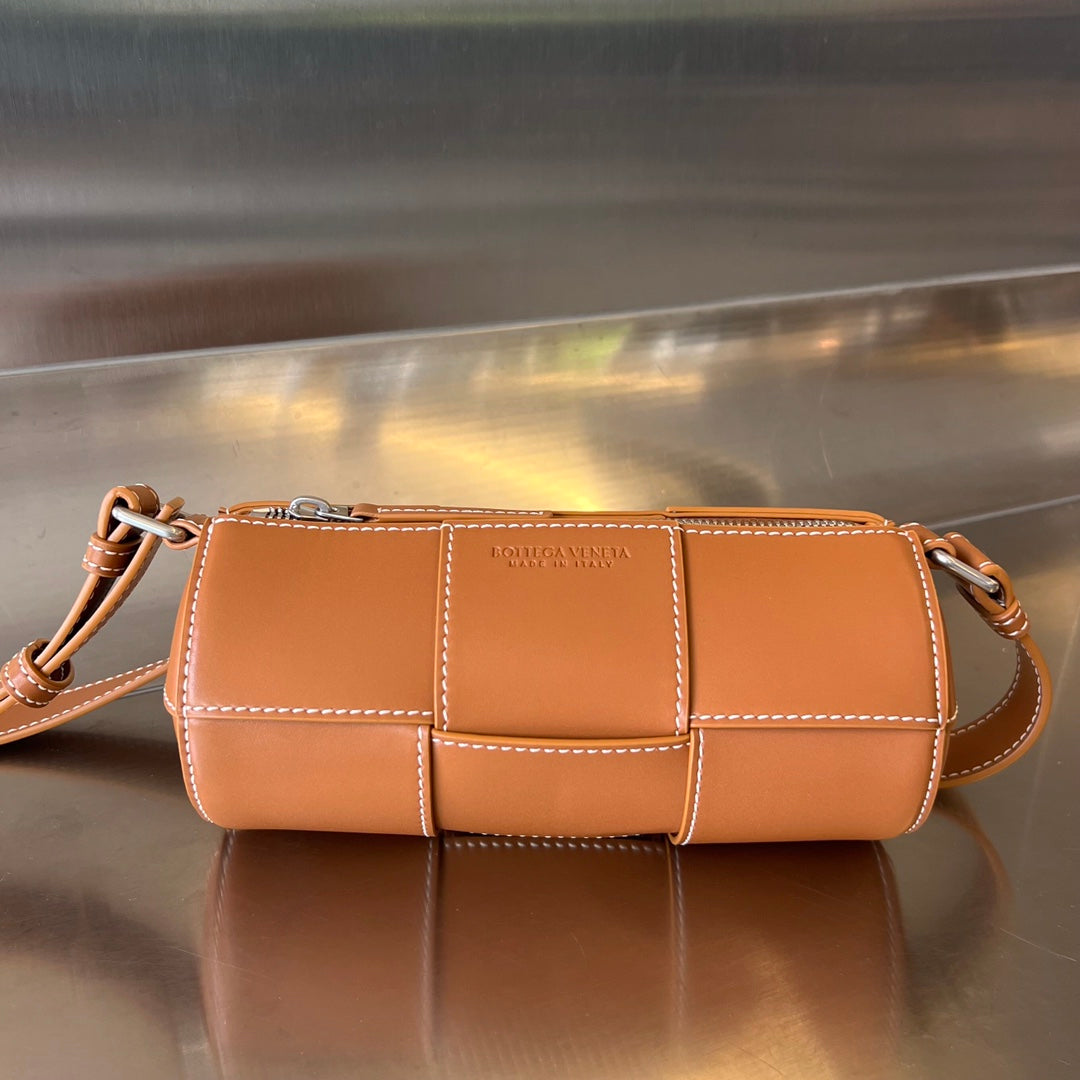 Bottega Veneta Small Cylinder Cassette 21 in Raw Sienna Calfskin Bag