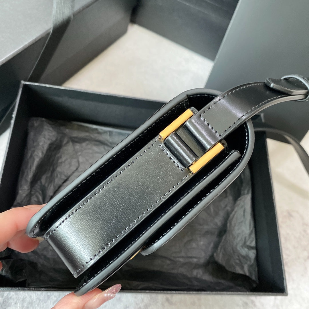 Solferino Small Satchel 19 in Black Calfskin Gold Logo