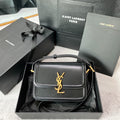 Solferino Small Satchel 19 in Black Calfskin Gold Logo