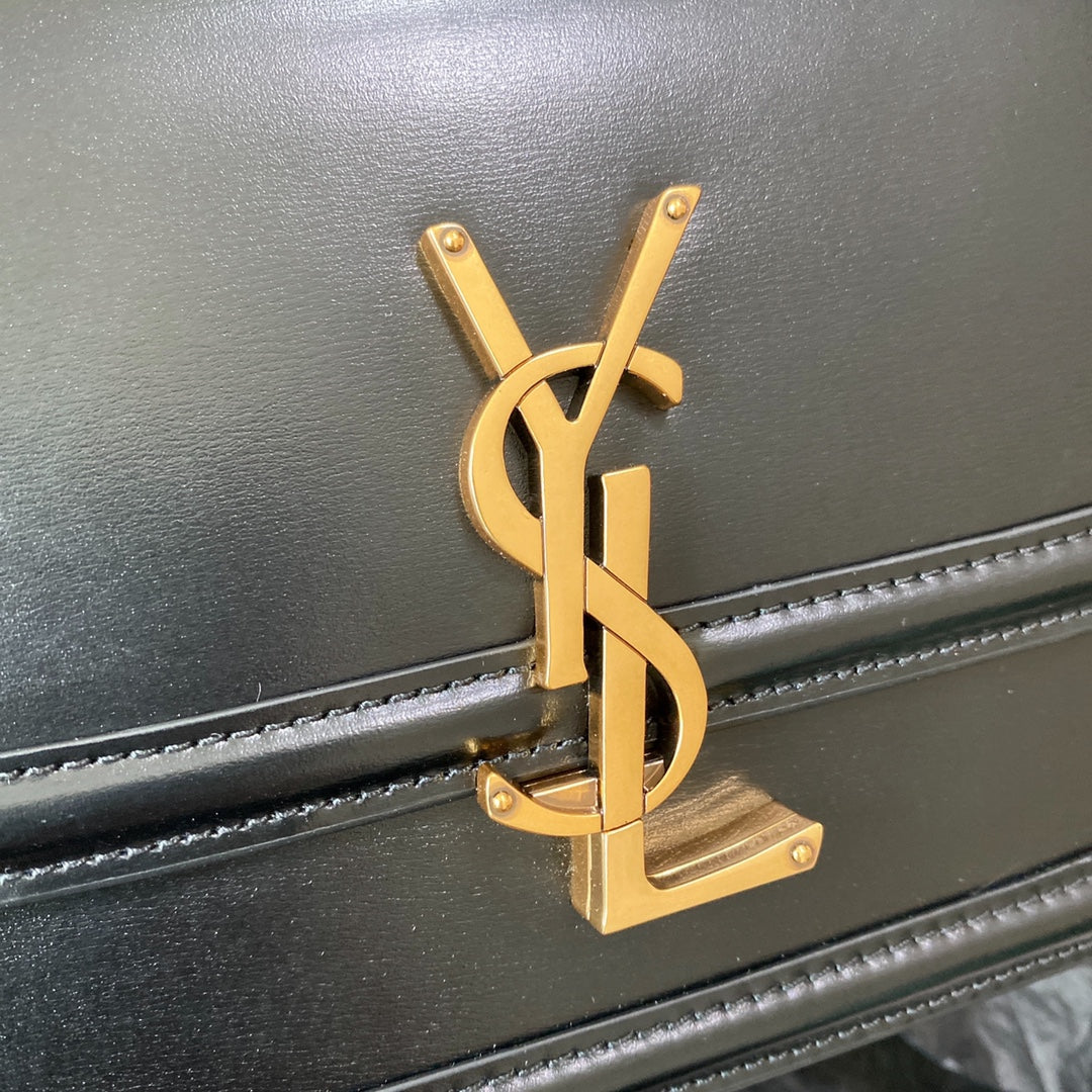 Solferino Small Satchel 19 in Black Calfskin Gold Logo
