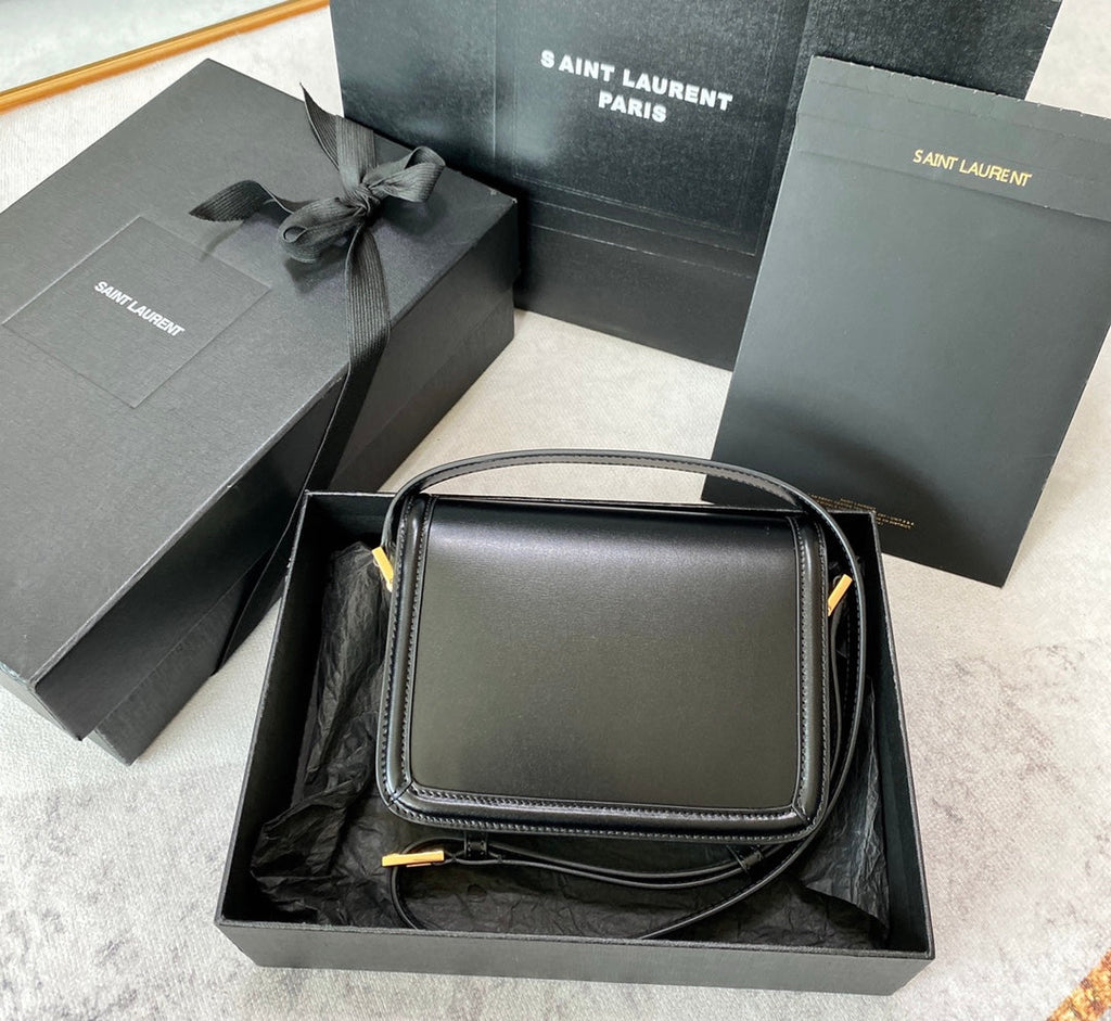 Solferino Small Satchel 19 in Black Calfskin Gold Logo
