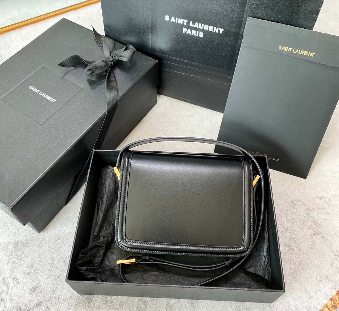 Solferino Small Satchel 19 in Black Calfskin Gold Logo