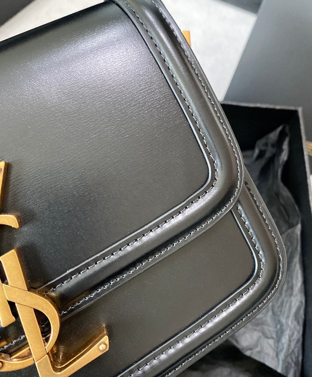 Solferino Small Satchel 19 in Black Calfskin Gold Logo