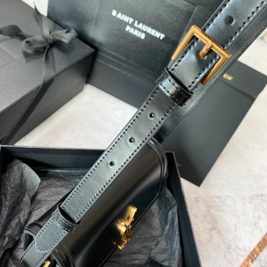 Solferino Small Satchel 19 in Black Mix White Calfskin Gold Logo