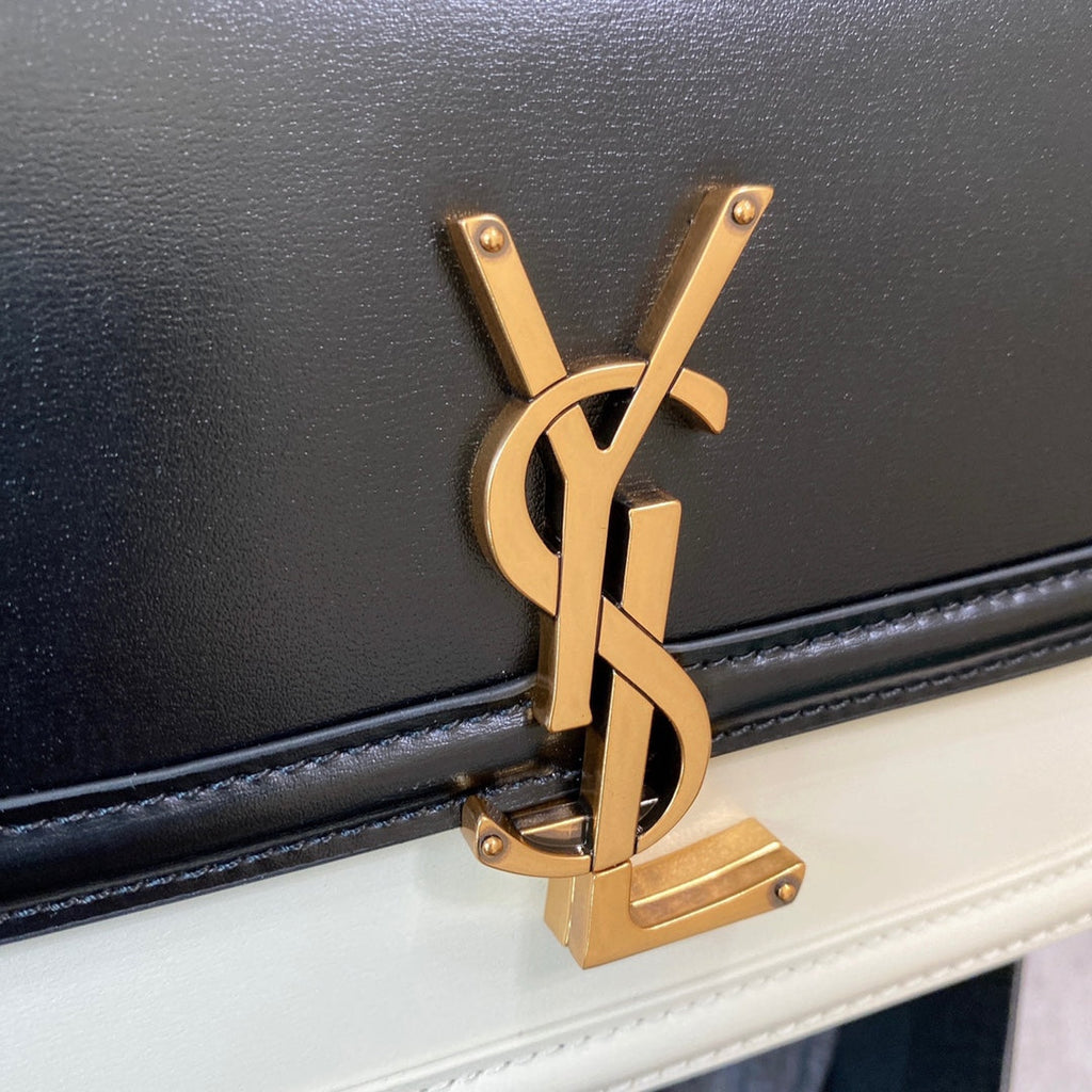 Solferino Small Satchel 19 in Black Mix White Calfskin Gold Logo