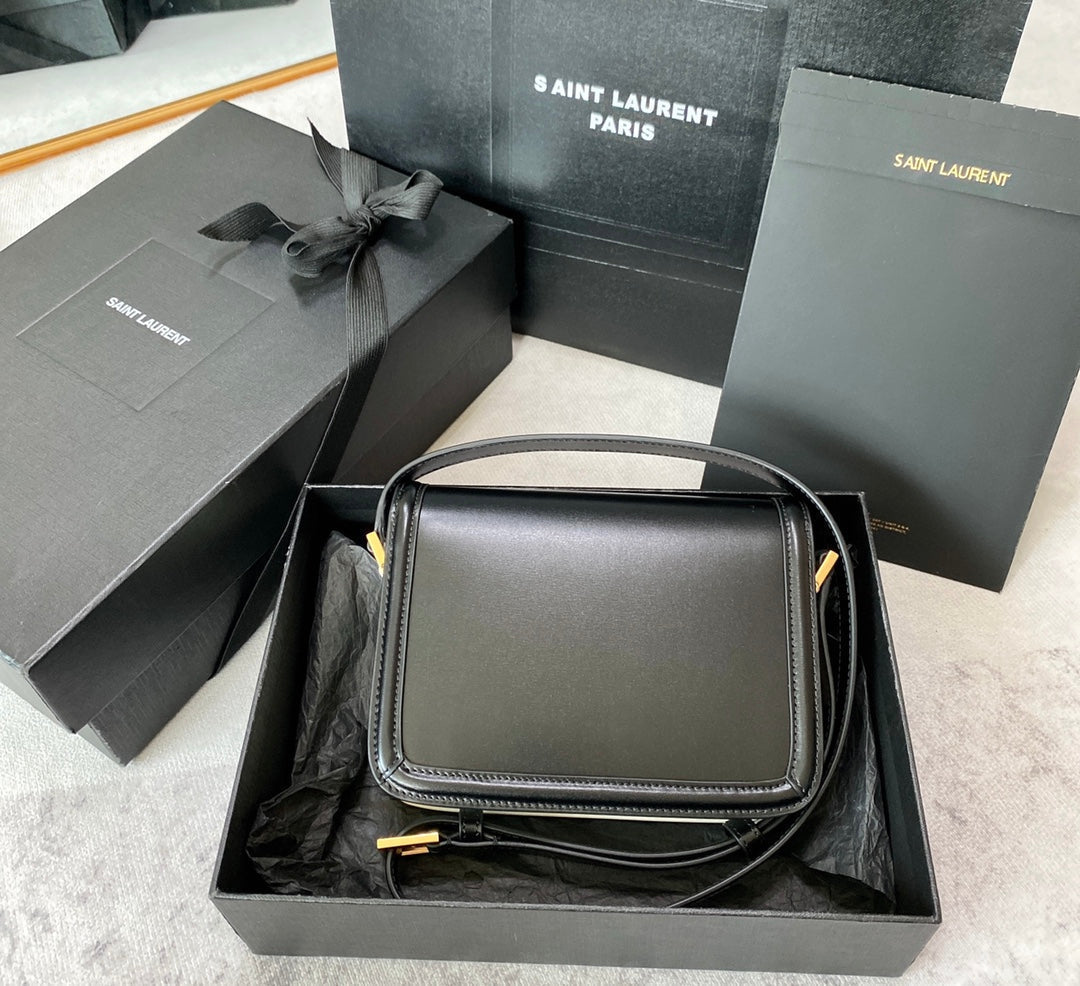 Solferino Small Satchel 19 in Black Mix White Calfskin Gold Logo