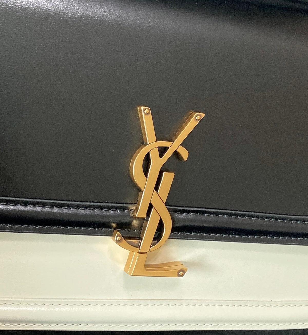 Solferino Medium Satchel 23 in Black Mix White Calfskin Gold Logo