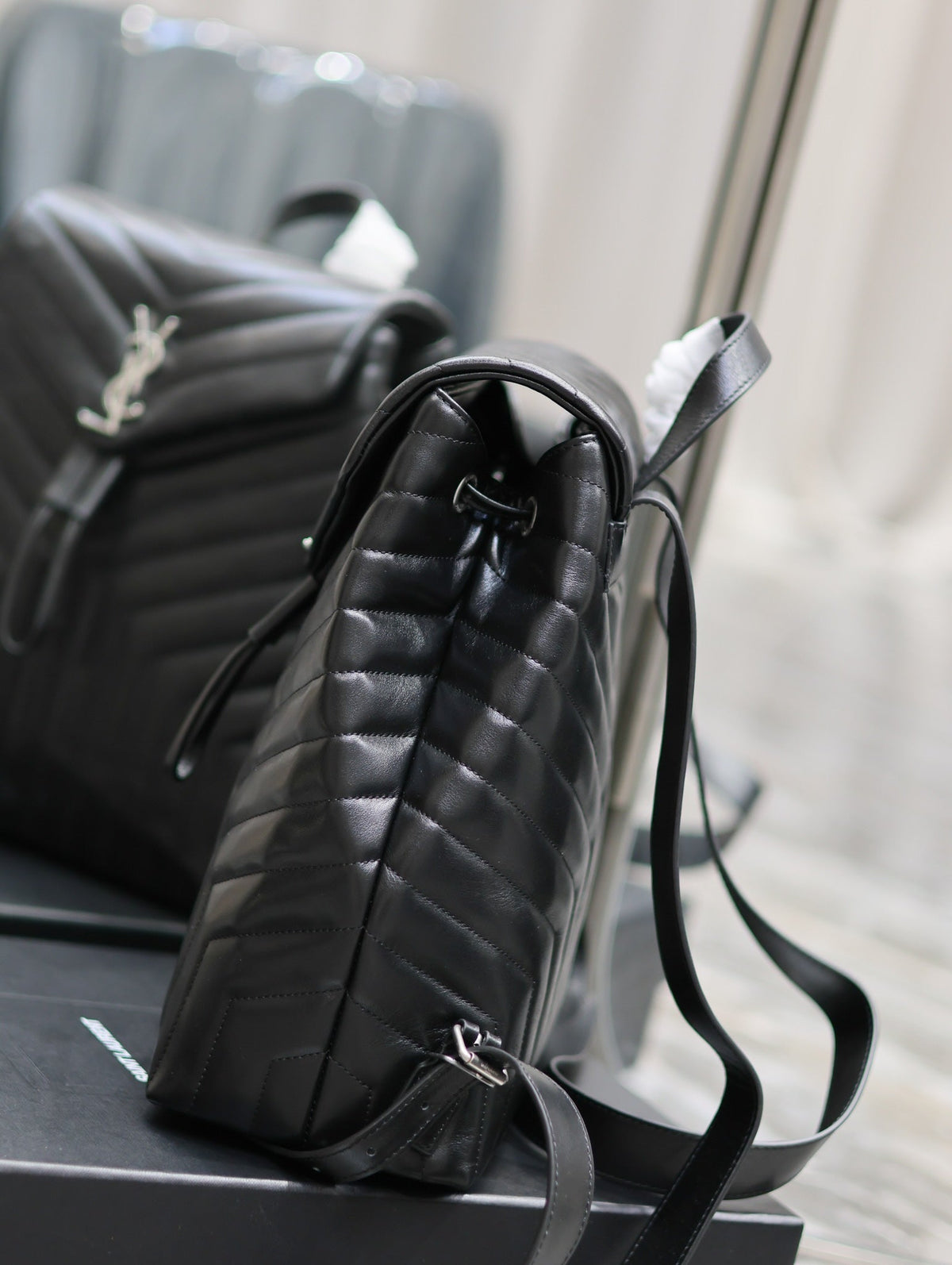 Saint Laurent Lou Backpack 33 in Black Quilted Calfskin Silver Hardware