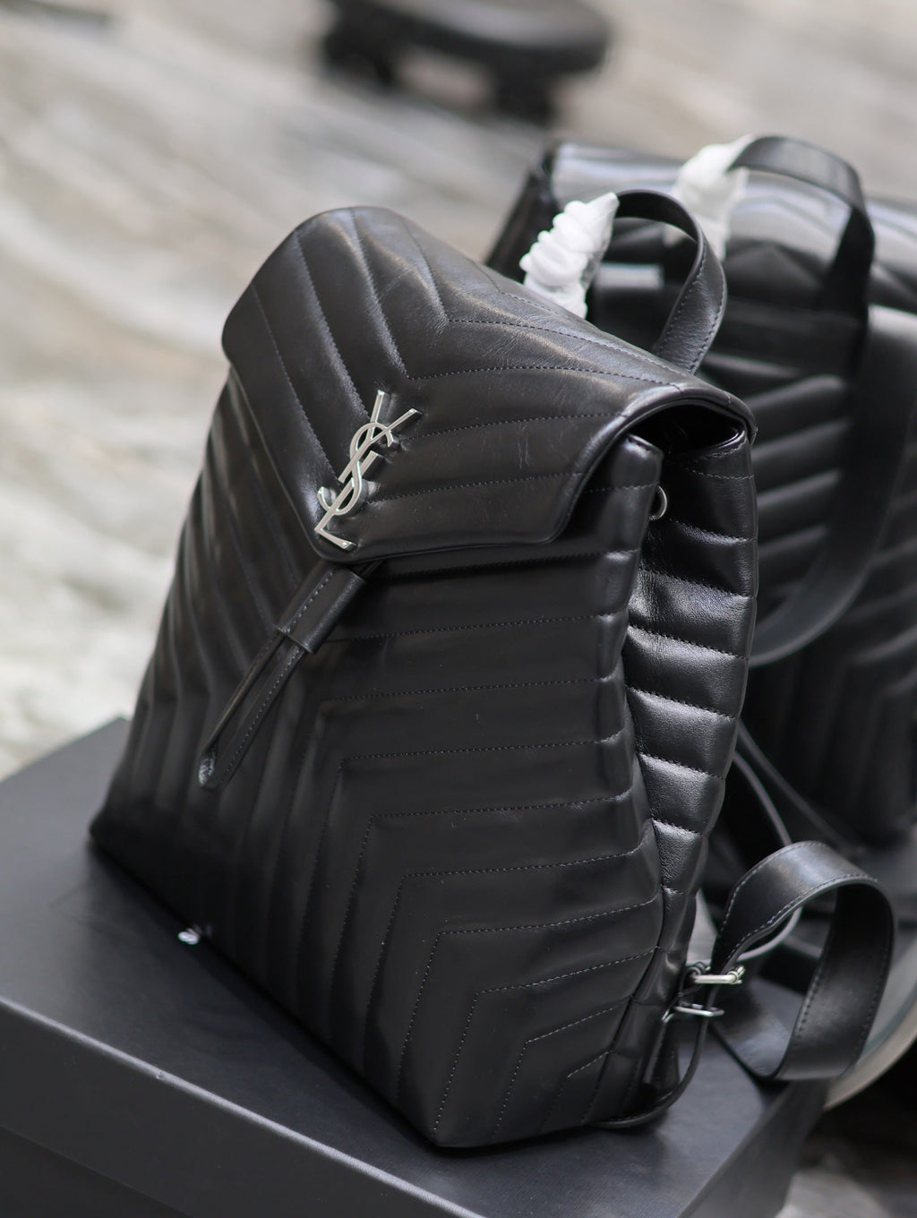 Saint Laurent Lou Backpack 33 in Black Quilted Calfskin Silver Hardware