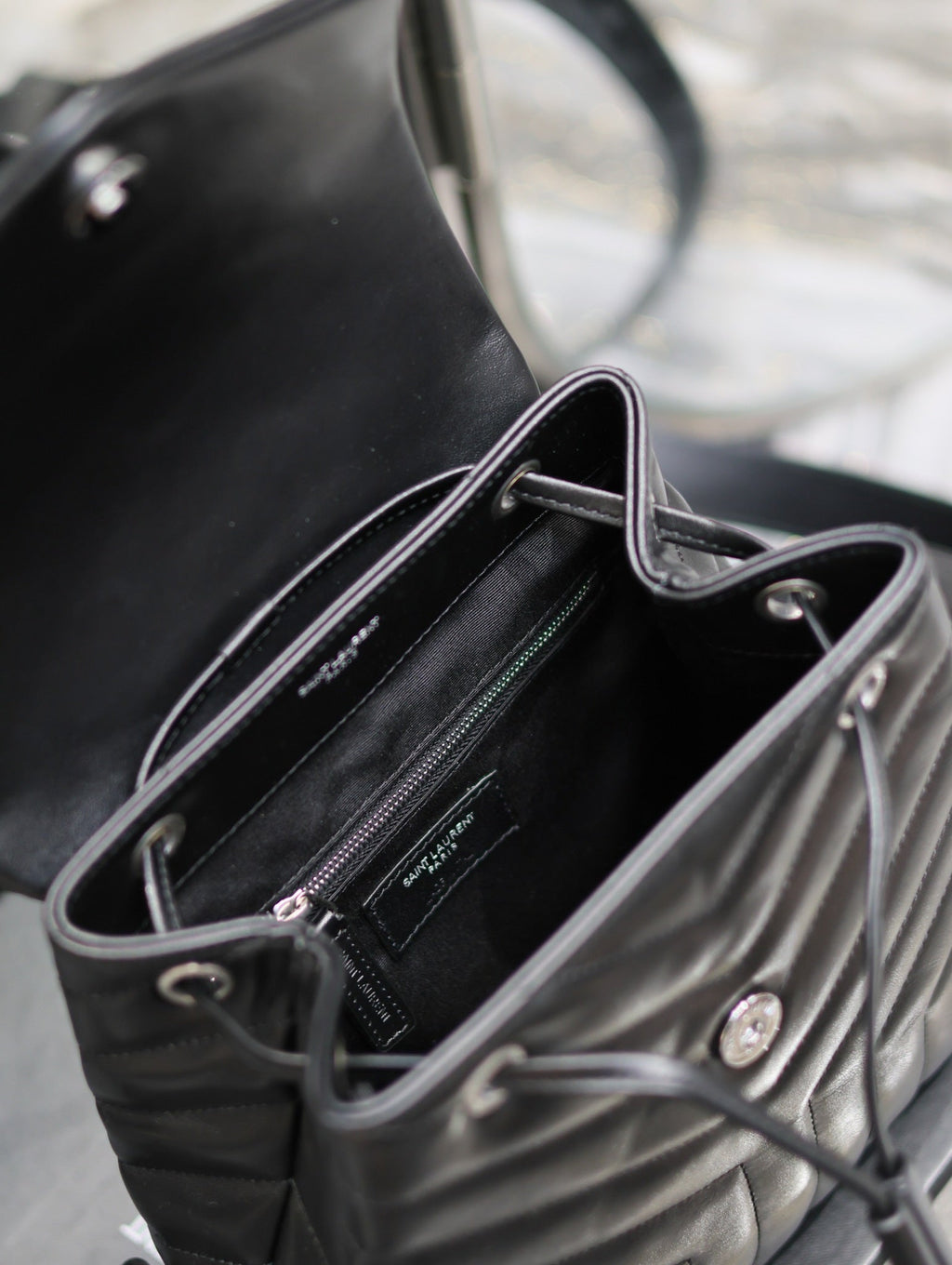 Saint Laurent Lou Backpack 26 in Black Quilted Calfskin Silver Hardware