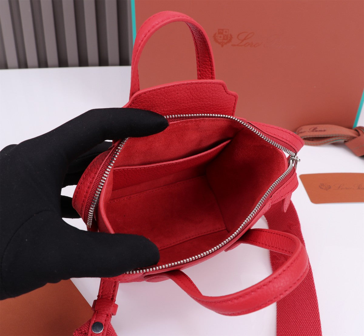 Loro Piana Nano Smile Bag 18 in Crimson Red Calfskin
