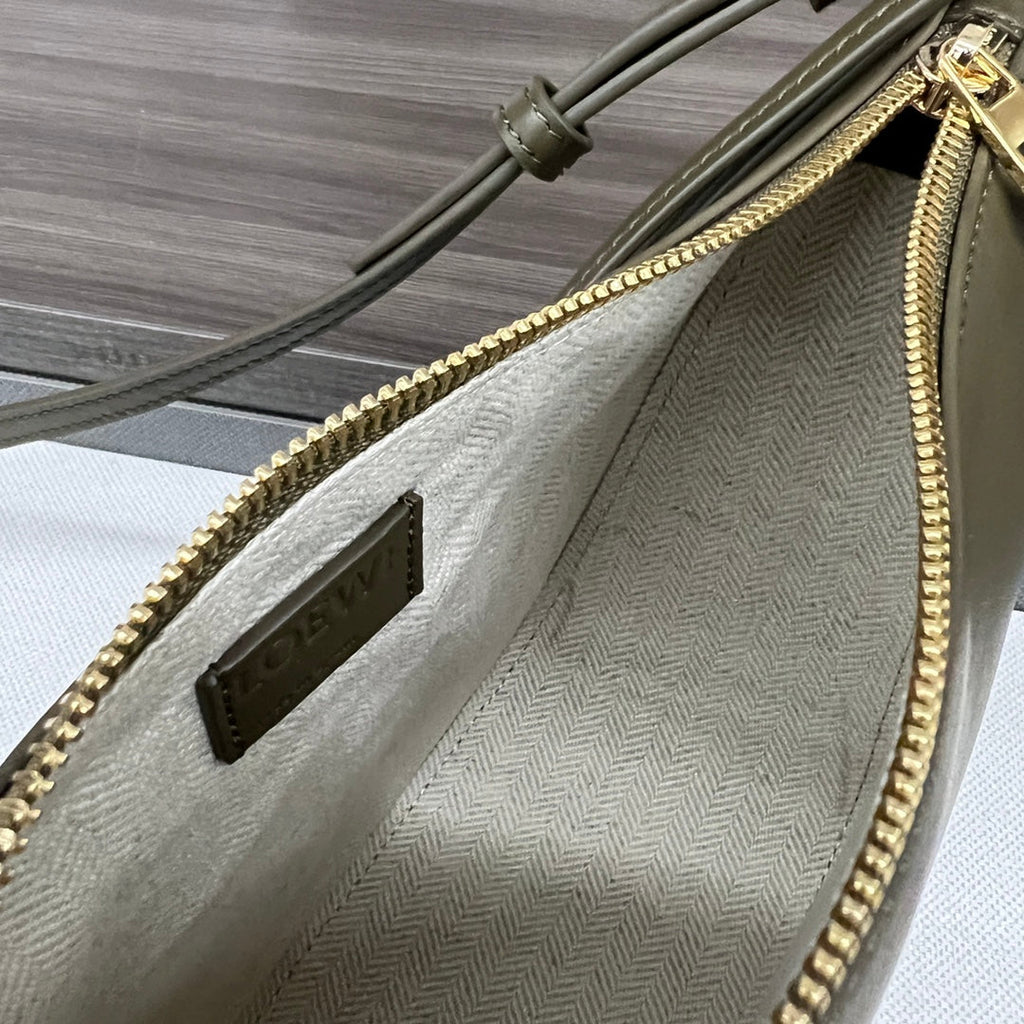 Loewe Luna Hobo 28 Bag in Dark Olive Green Calfskin