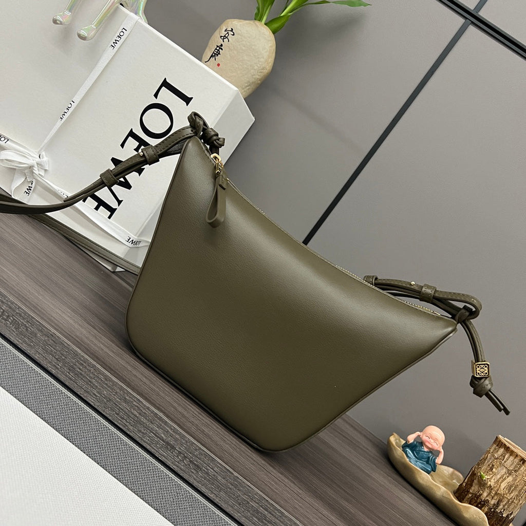 Loewe Luna Hobo 28 Bag in Dark Olive Green Calfskin