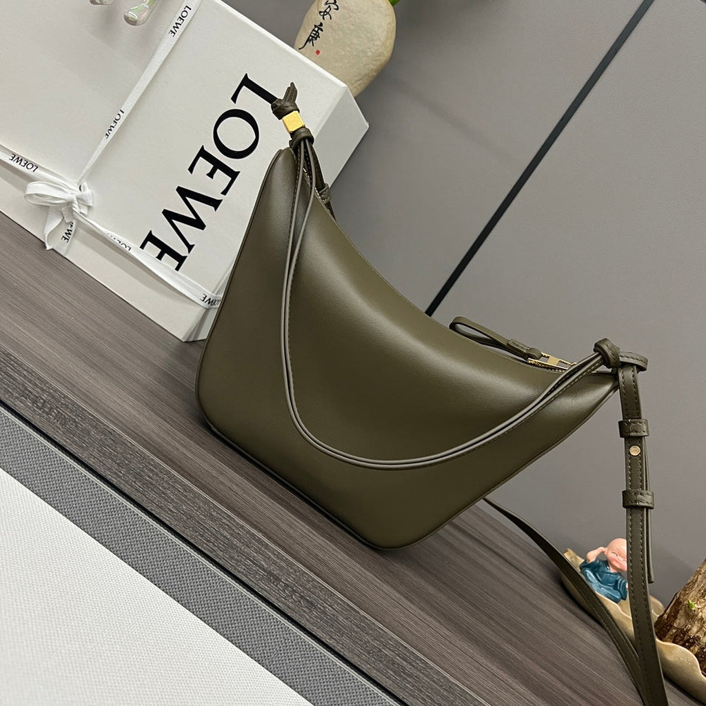 Loewe Luna Hobo 28 Bag in Dark Olive Green Calfskin