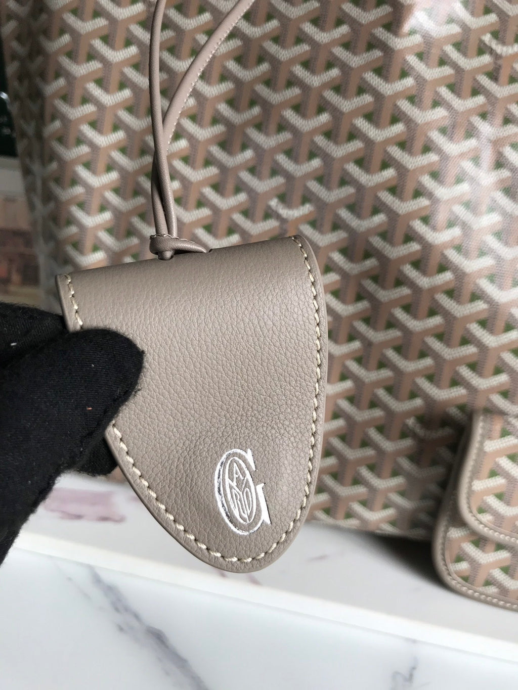 Goyard Saint Louis PM 40 in Grey Mix Green Goyardine Canvas and Calfskin Bag