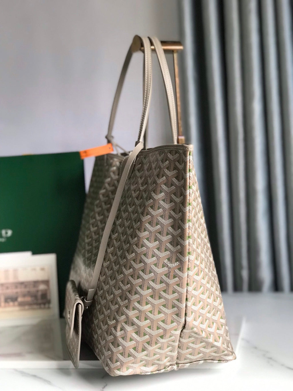 Goyard Saint Louis PM 40 in Grey Mix Green Goyardine Canvas and Calfskin Bag