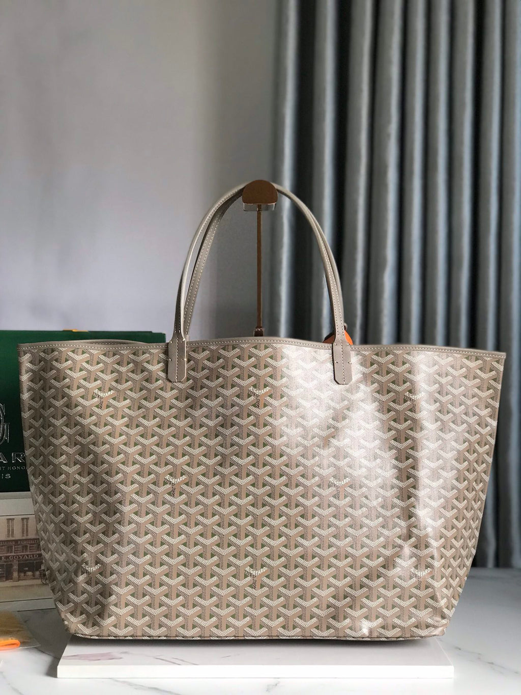 Goyard Saint Louis PM 40 in Grey Mix Green Goyardine Canvas and Calfskin Bag