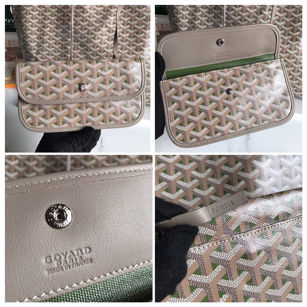 Goyard Saint Louis PM 40 in Grey Mix Green Goyardine Canvas and Calfskin Bag