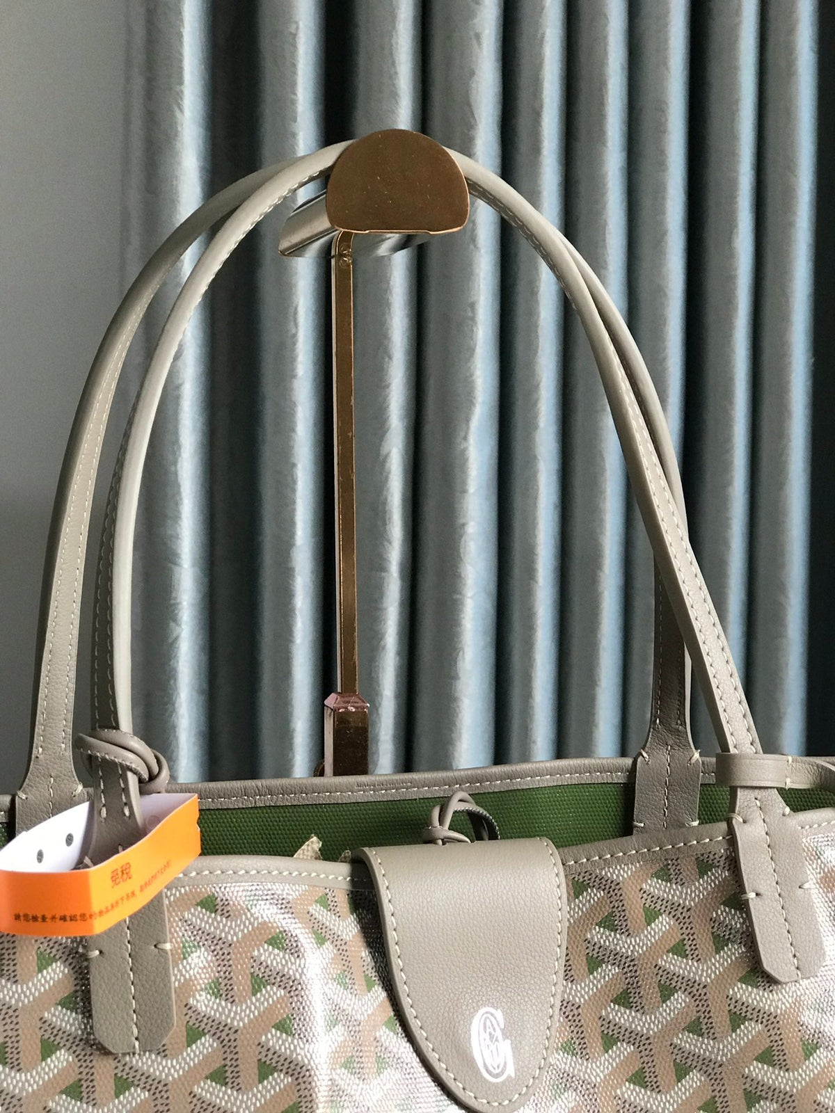 Goyard Saint Louis PM 40 in Grey Mix Green Goyardine Canvas and Calfskin Bag