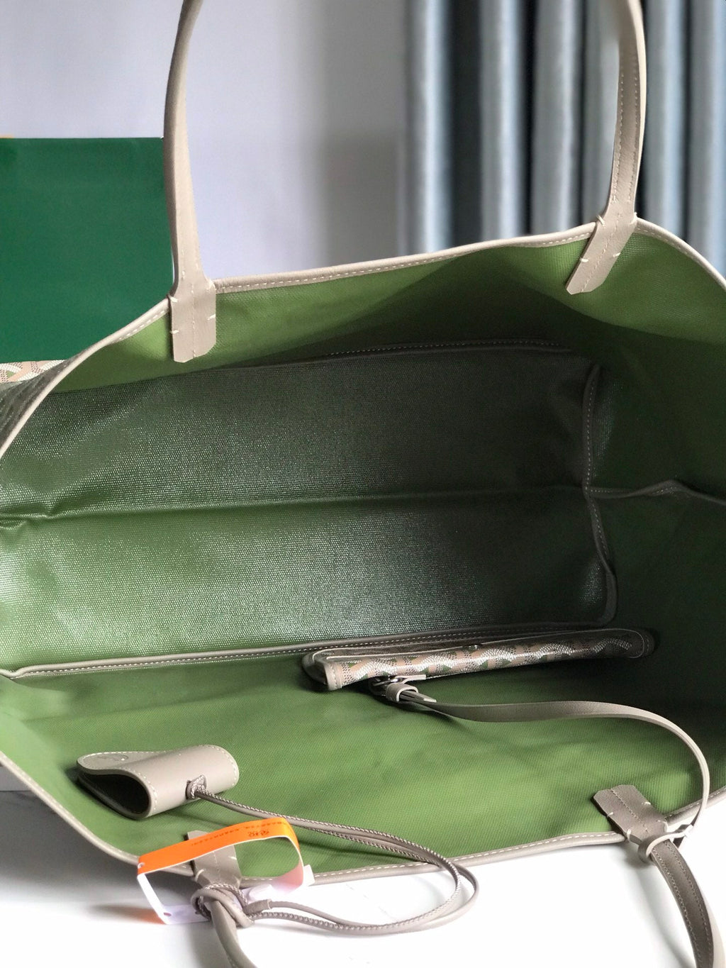 Goyard Saint Louis PM 40 in Grey Mix Green Goyardine Canvas and Calfskin Bag