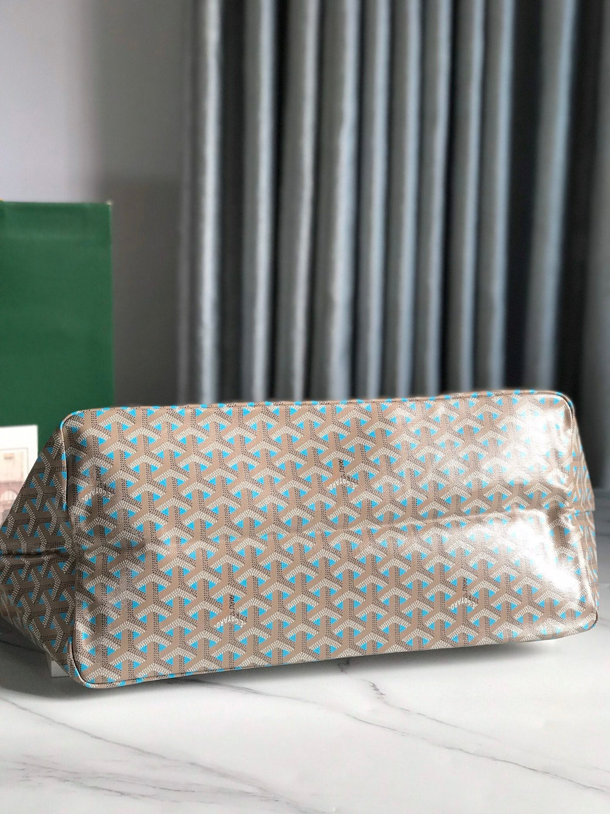 Goyard Saint Louis PM 40 in Grey Mix Blue Goyardine Canvas and Calfskin Bag