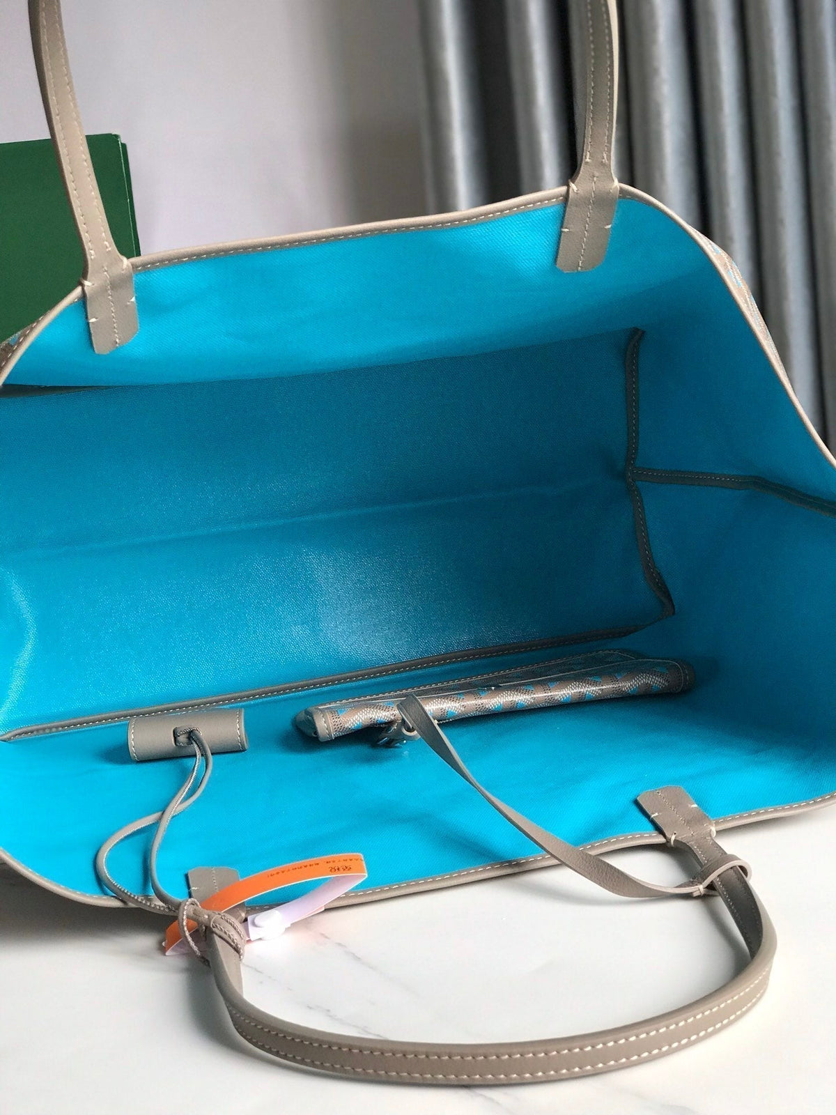 Goyard Saint Louis PM 40 in Grey Mix Blue Goyardine Canvas and Calfskin Bag
