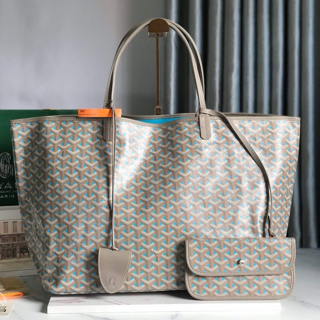 Goyard Saint Louis PM 40 in Grey Mix Blue Goyardine Canvas and Calfskin Bag