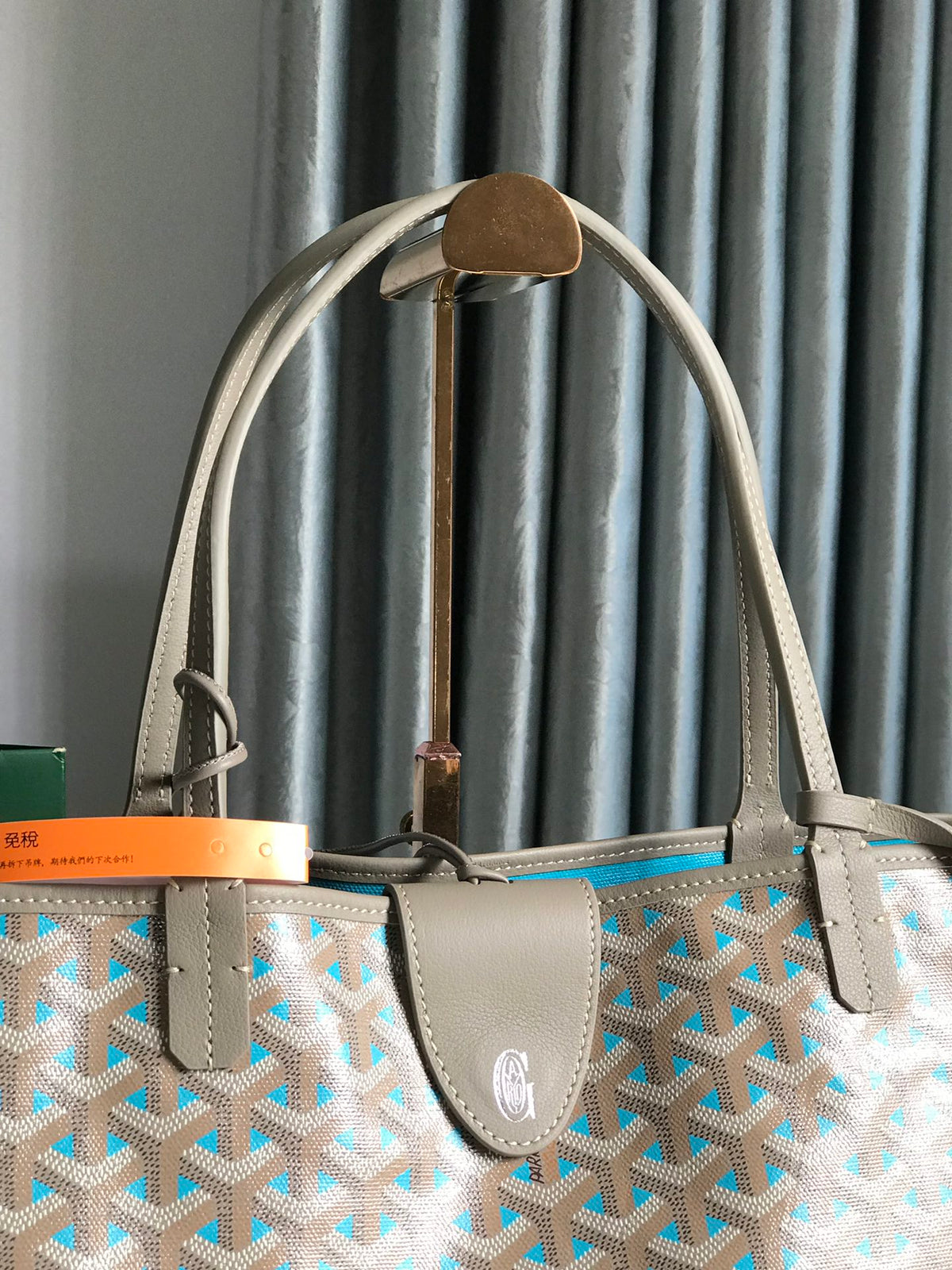 Goyard Saint Louis PM 40 in Grey Mix Blue Goyardine Canvas and Calfskin Bag