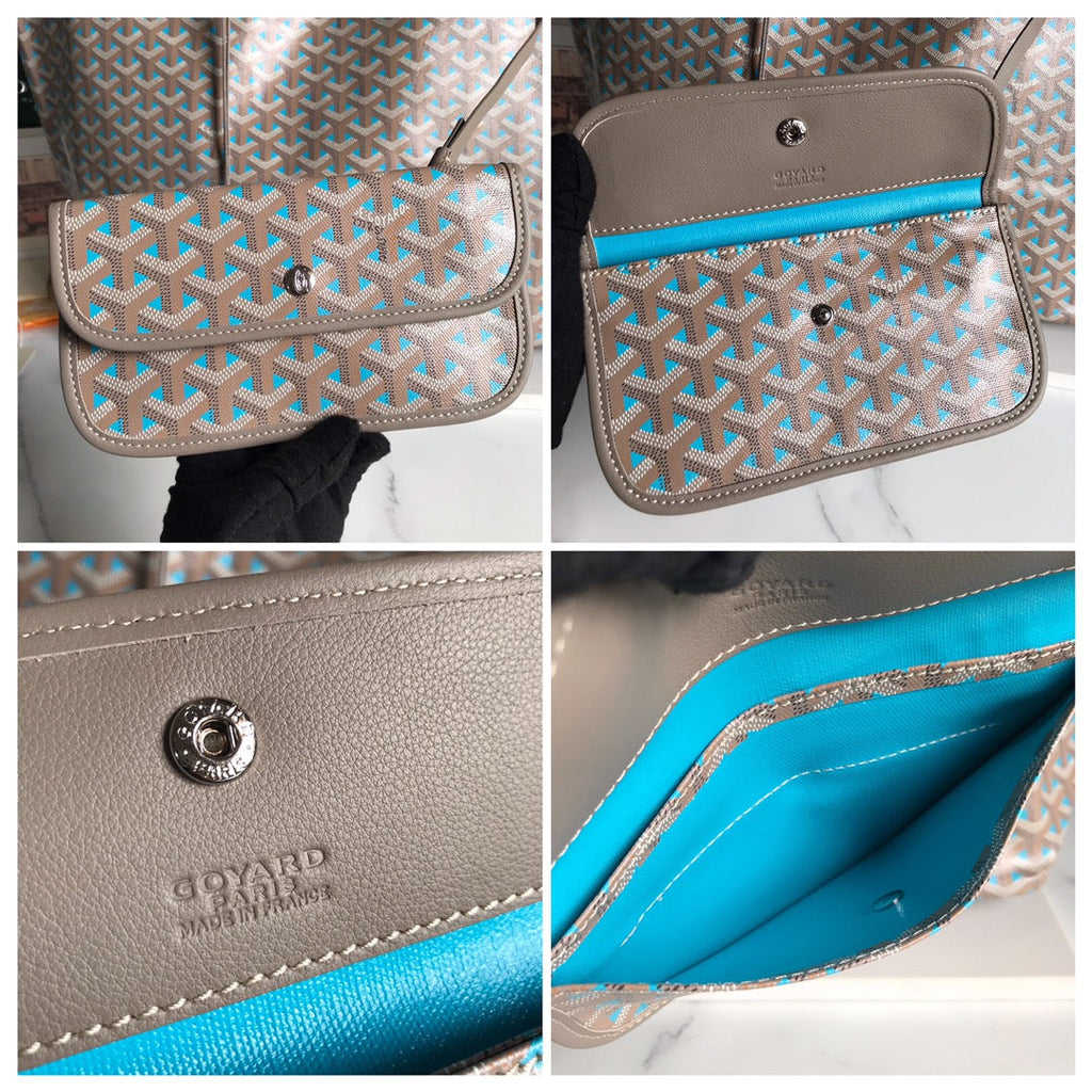 Goyard Saint Louis PM 40 in Grey Mix Blue Goyardine Canvas and Calfskin Bag