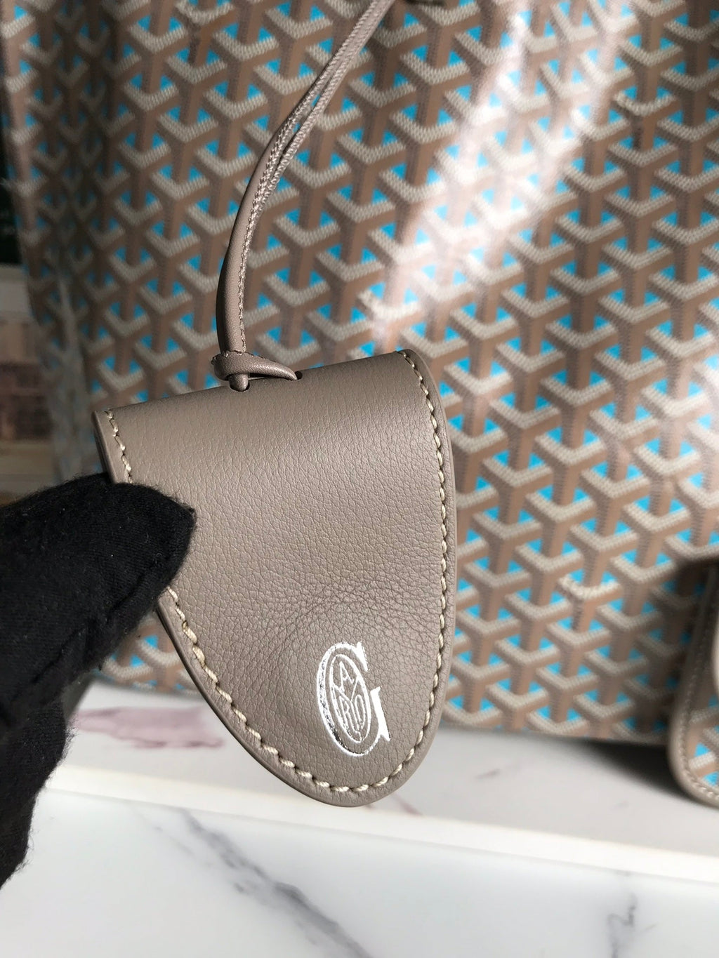 Goyard Saint Louis PM 40 in Grey Mix Blue Goyardine Canvas and Calfskin Bag