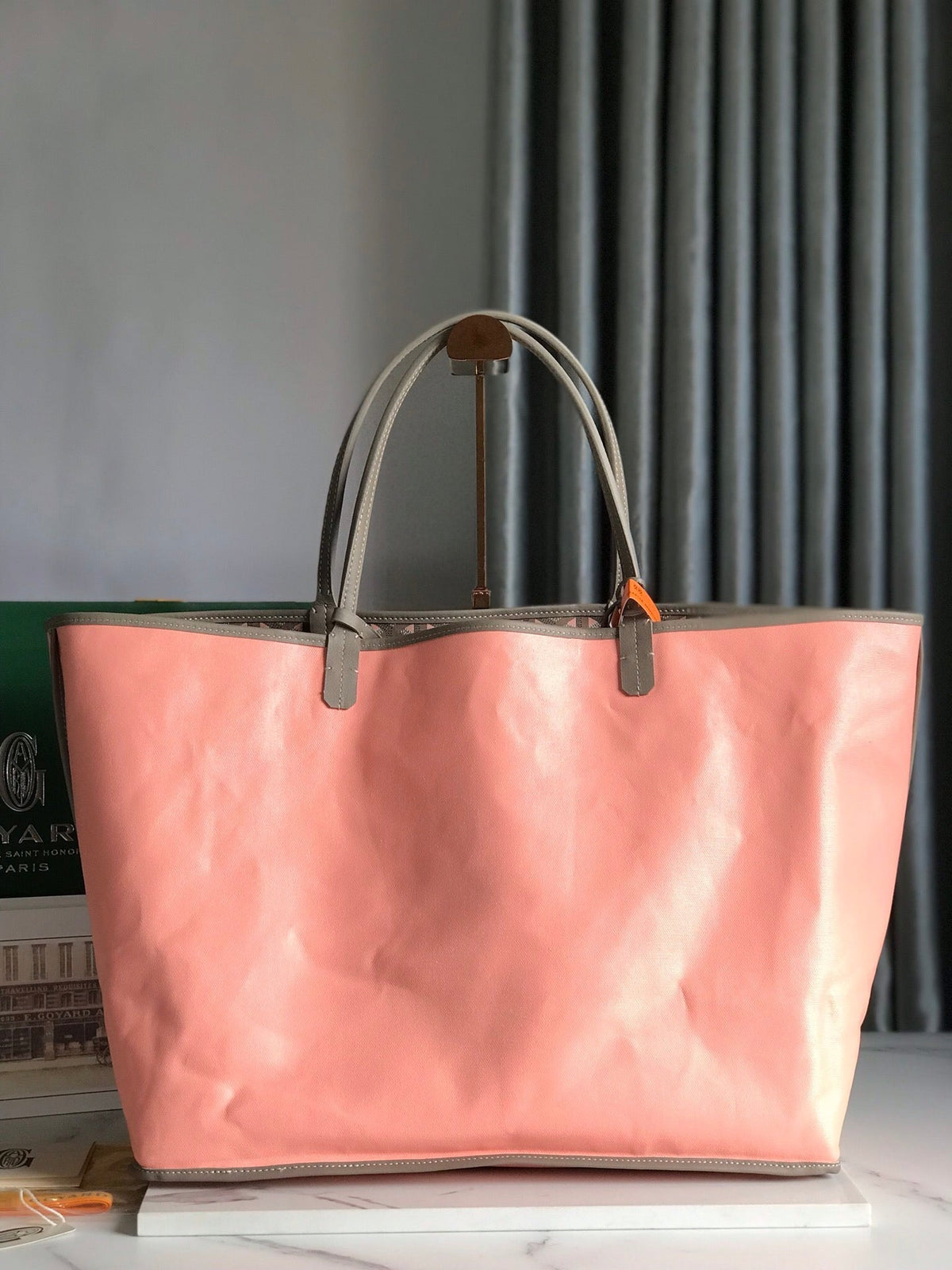 Goyard Saint Louis PM 40 in Grey Mix Pink Goyardine Canvas and Calfskin Bag