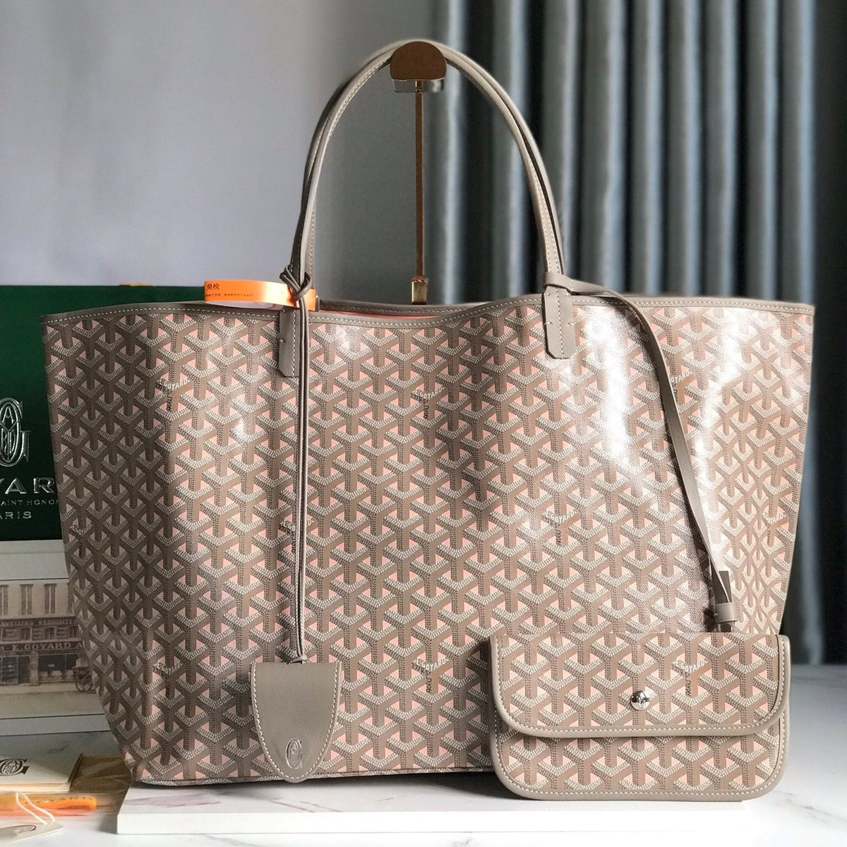 Goyard Saint Louis PM 40 in Grey Mix Pink Goyardine Canvas and Calfskin Bag