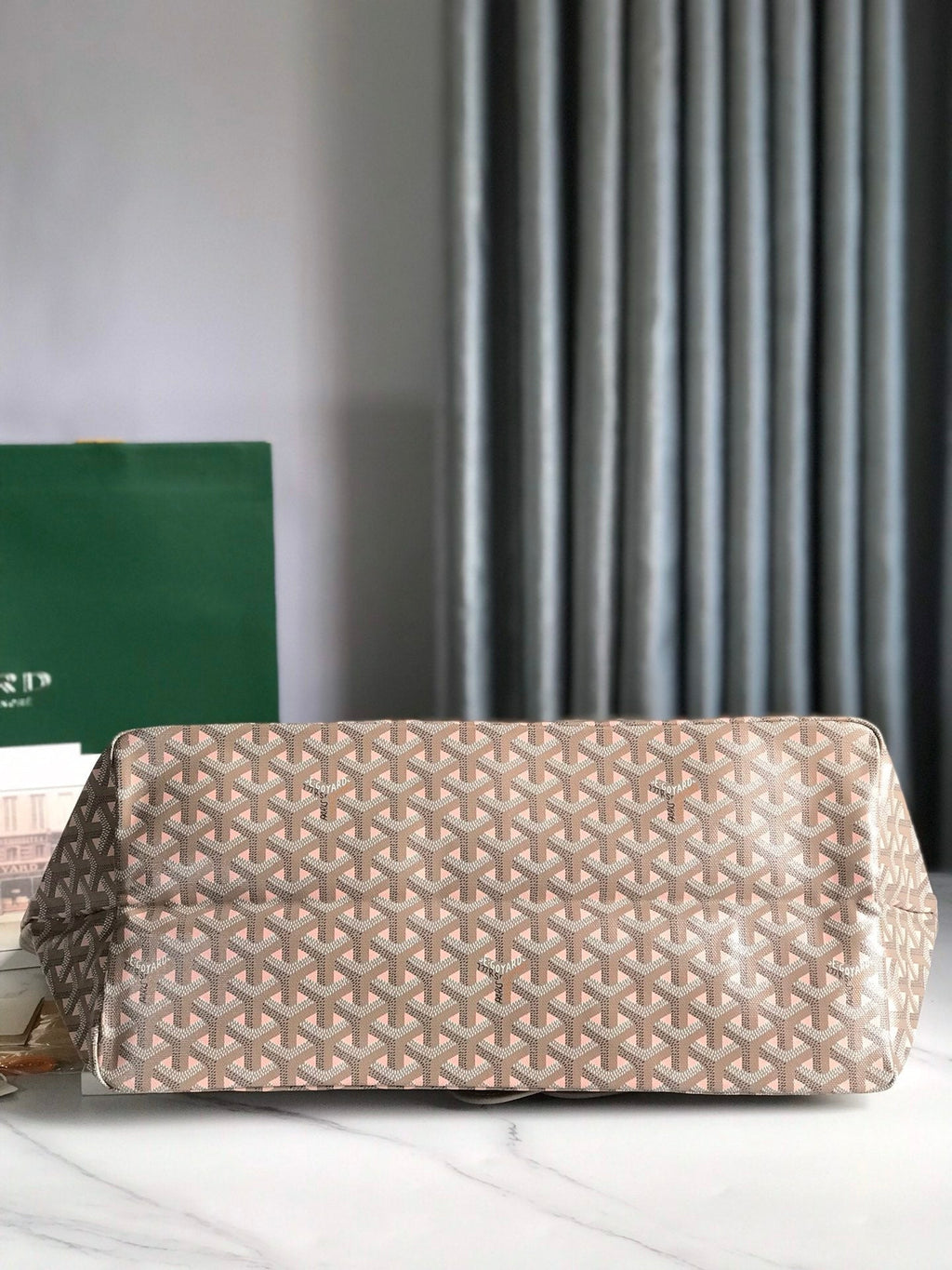 Goyard Saint Louis PM 40 in Grey Mix Pink Goyardine Canvas and Calfskin Bag