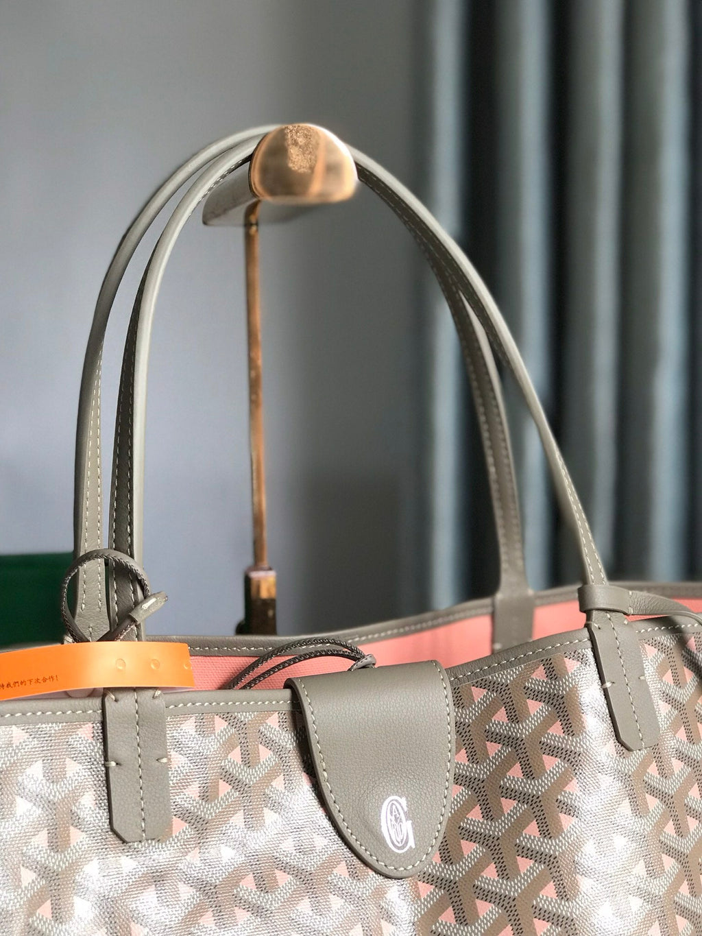 Goyard Saint Louis PM 40 in Grey Mix Pink Goyardine Canvas and Calfskin Bag