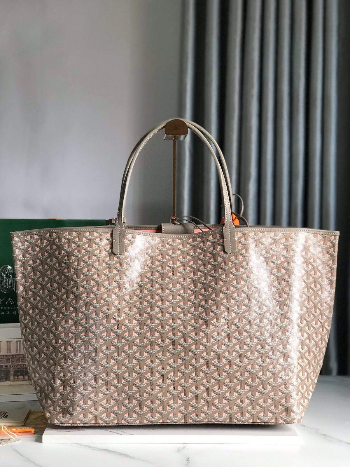 Goyard Saint Louis PM 40 in Grey Mix Pink Goyardine Canvas and Calfskin Bag