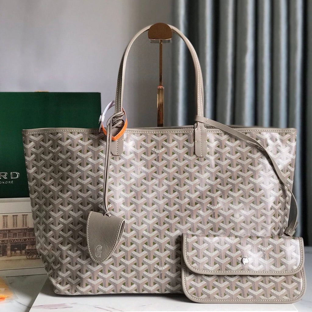 Goyard Saint Louis PM 34 in Grey Mix Green Goyardine Canvas and Calfskin Bag