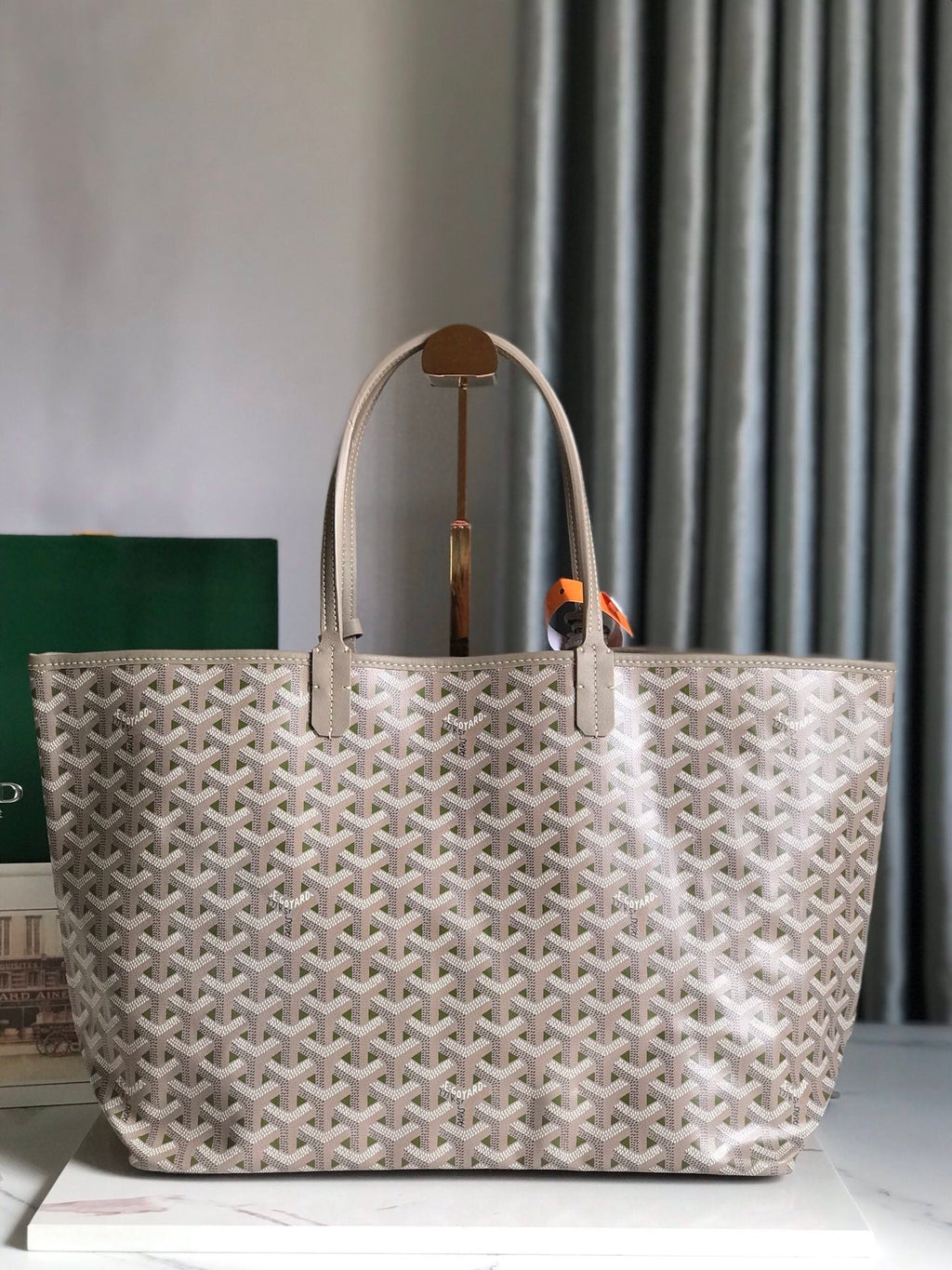 Goyard Saint Louis PM 34 in Grey Mix Green Goyardine Canvas and Calfskin Bag