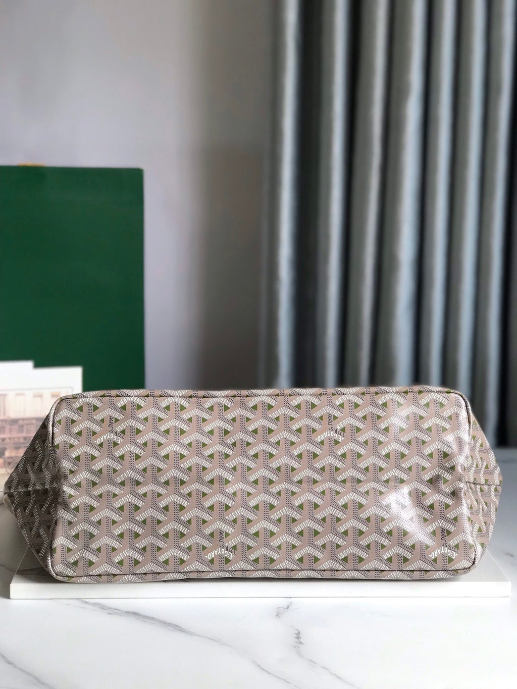 Goyard Saint Louis PM 34 in Grey Mix Green Goyardine Canvas and Calfskin Bag