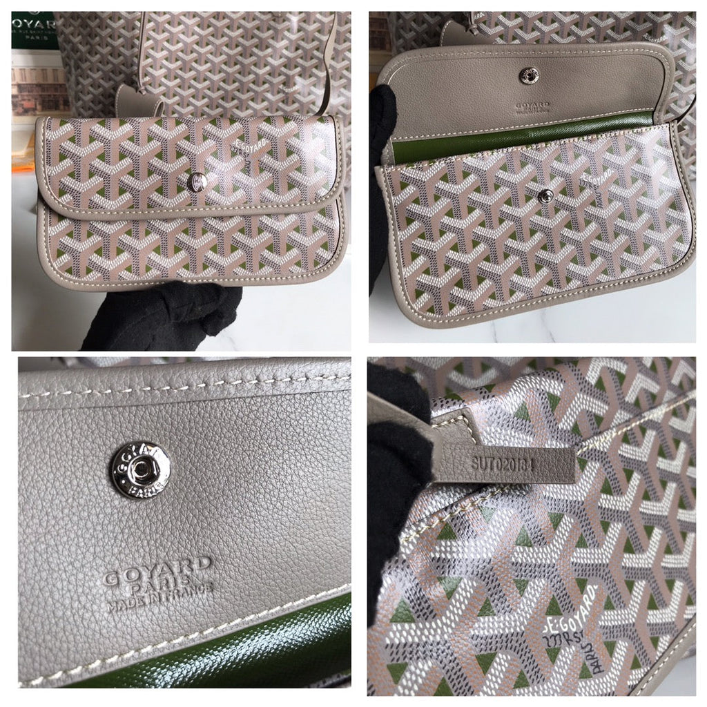 Goyard Saint Louis PM 34 in Grey Mix Green Goyardine Canvas and Calfskin Bag