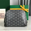 Goyard Vendôme Cosmetic Pouch 17 in Grey Black Goyardine Canvas and Calfskin Trim