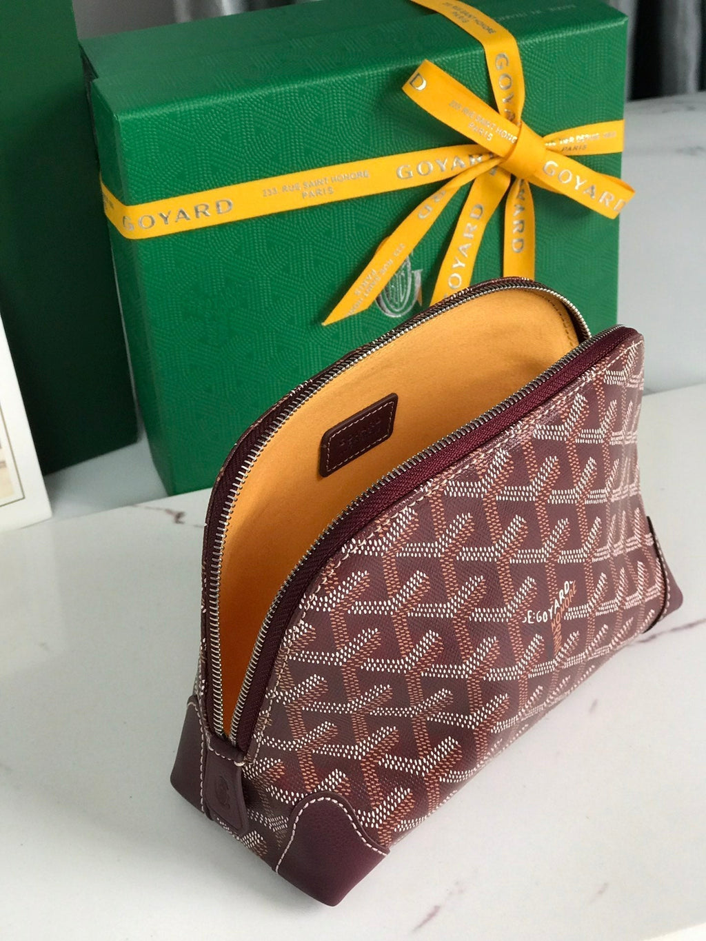 Goyard Vendôme Cosmetic Pouch 17 in Wine Red Goyardine Canvas and Calfskin Trim