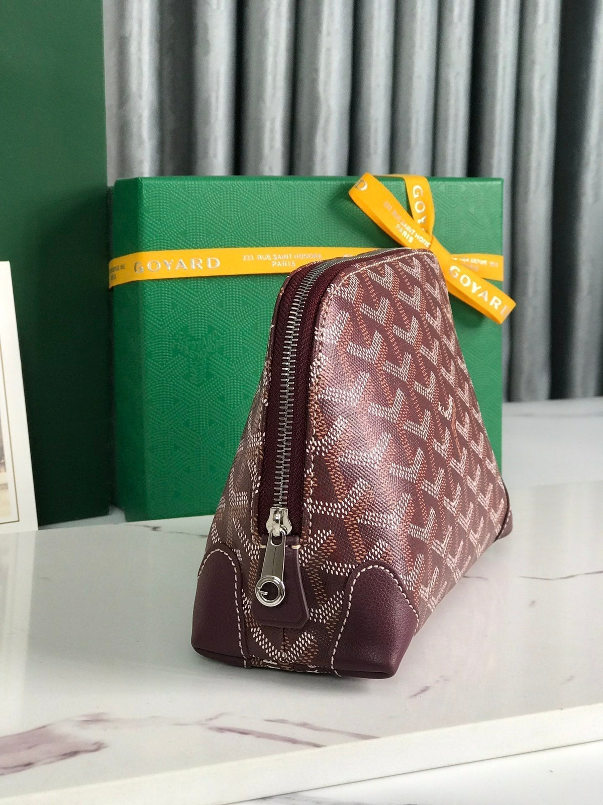 Goyard Vendôme Cosmetic Pouch 17 in Wine Red Goyardine Canvas and Calfskin Trim